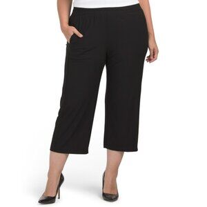 JONES & CO Black Plus Pull On Crepe Wide Waistband Pants